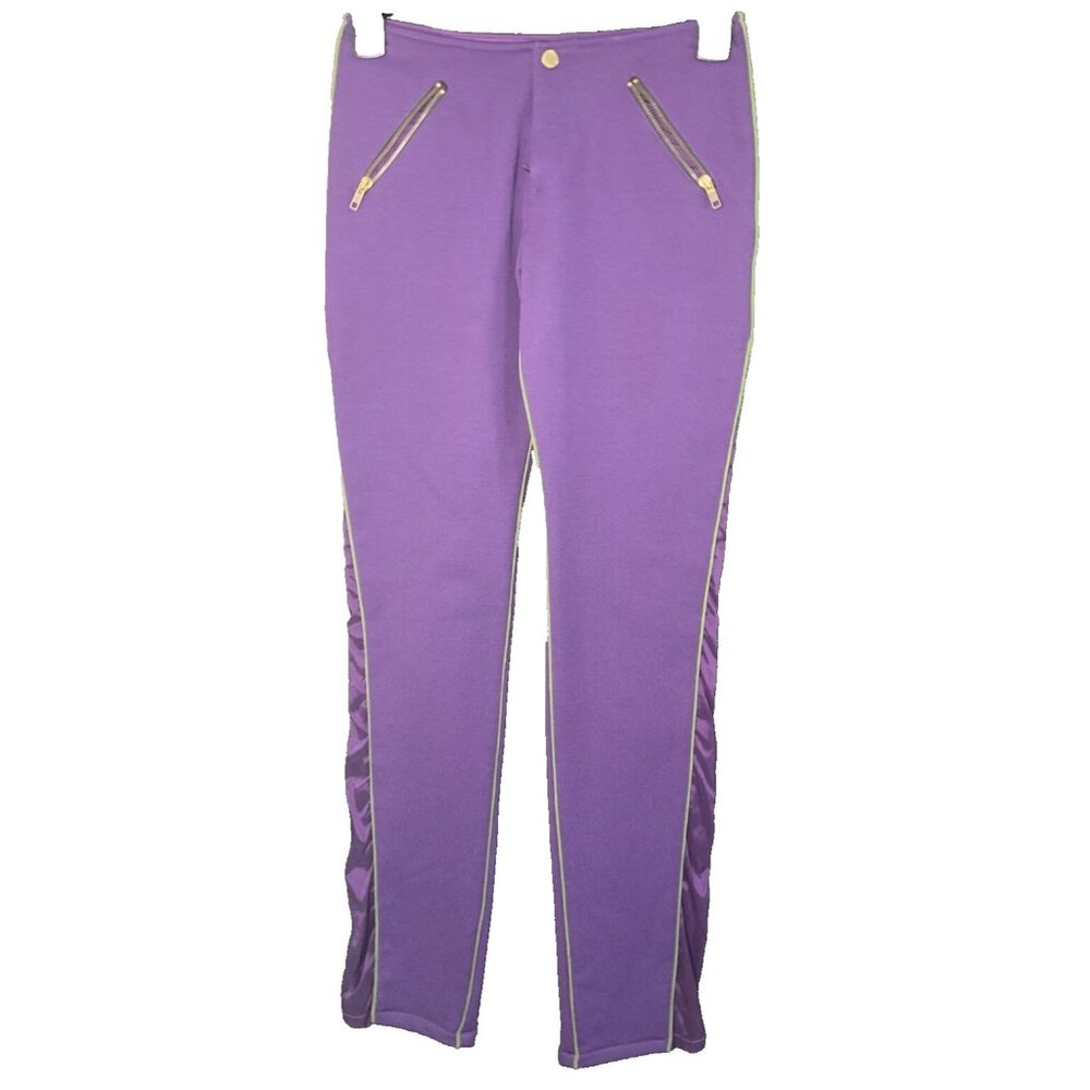 Authentic Roberto Cavalli Freedom Italian Pants Purple Green Piping  Size 42 NWT